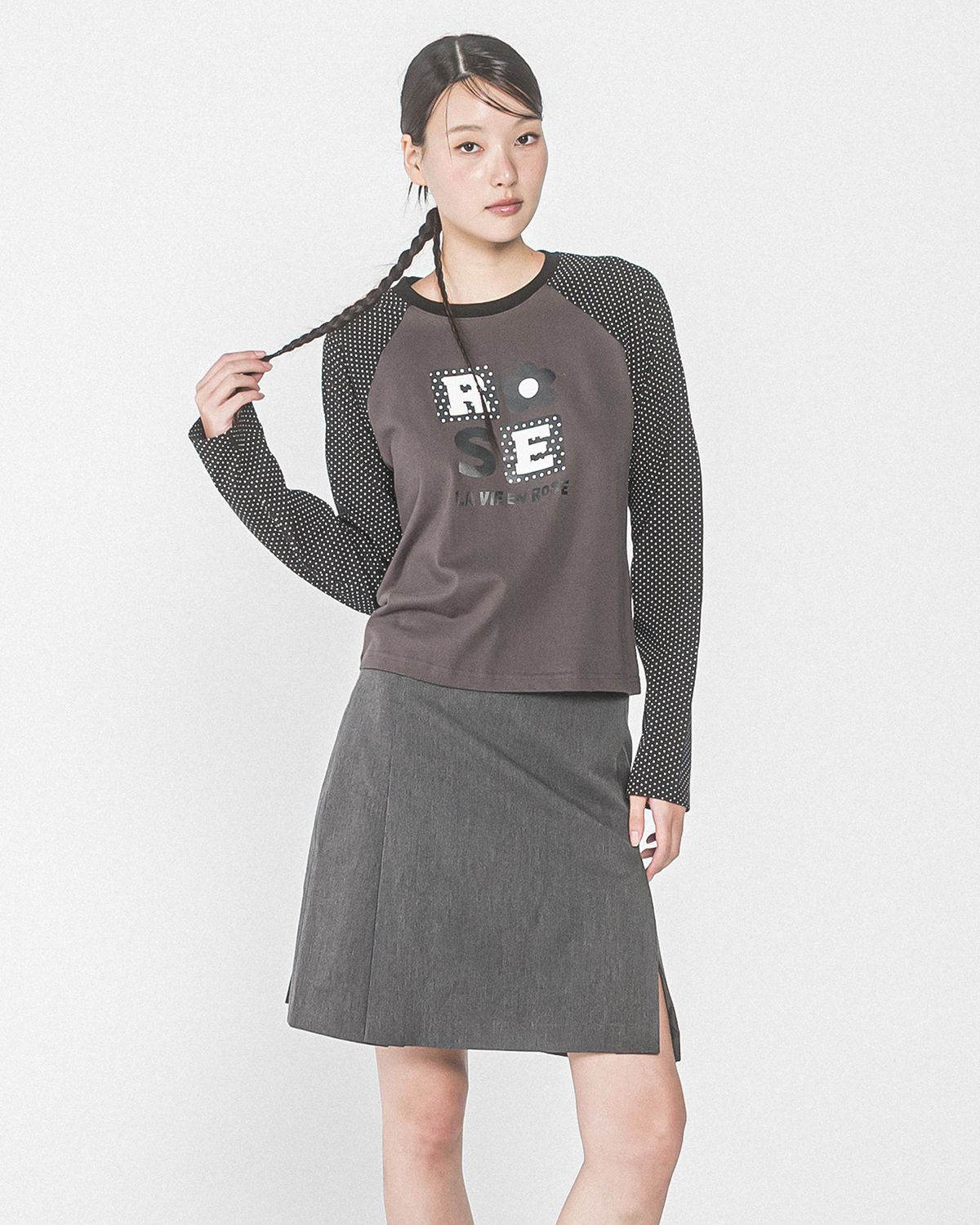 해비즘(HAVISM) DOT ROSE RAGLAN L/S TEE(BLACK)