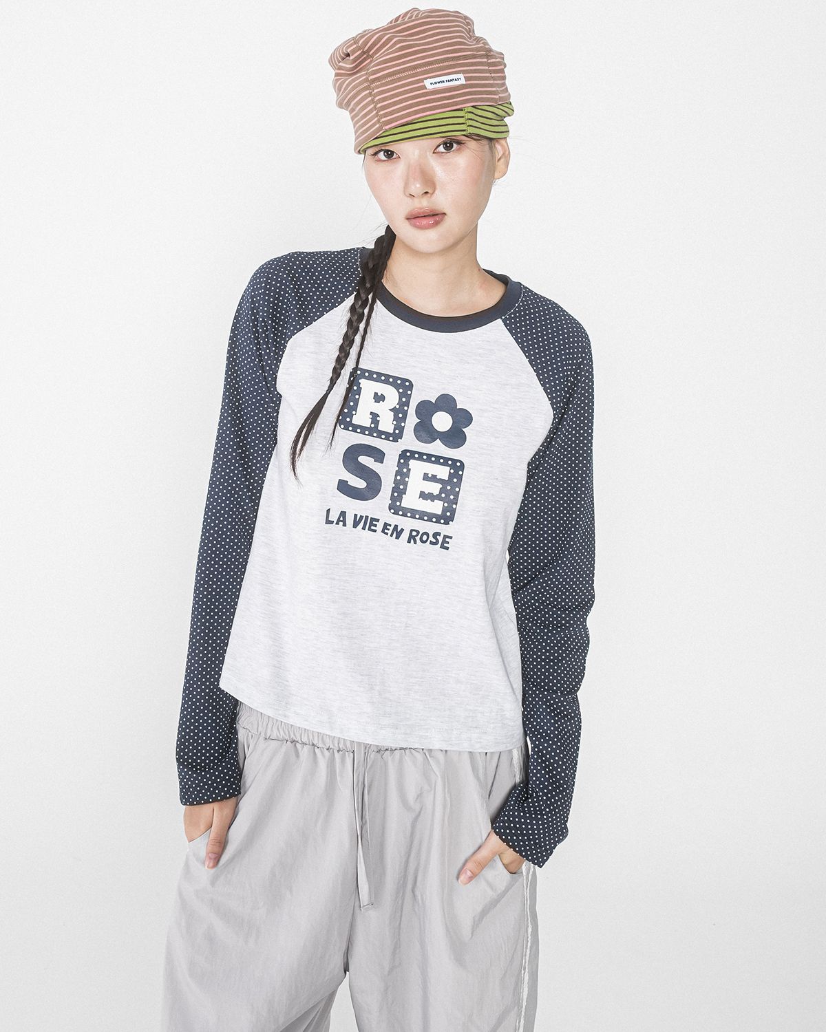 해비즘(HAVISM) DOT ROSE RAGLAN L/S TEE(NAVY)