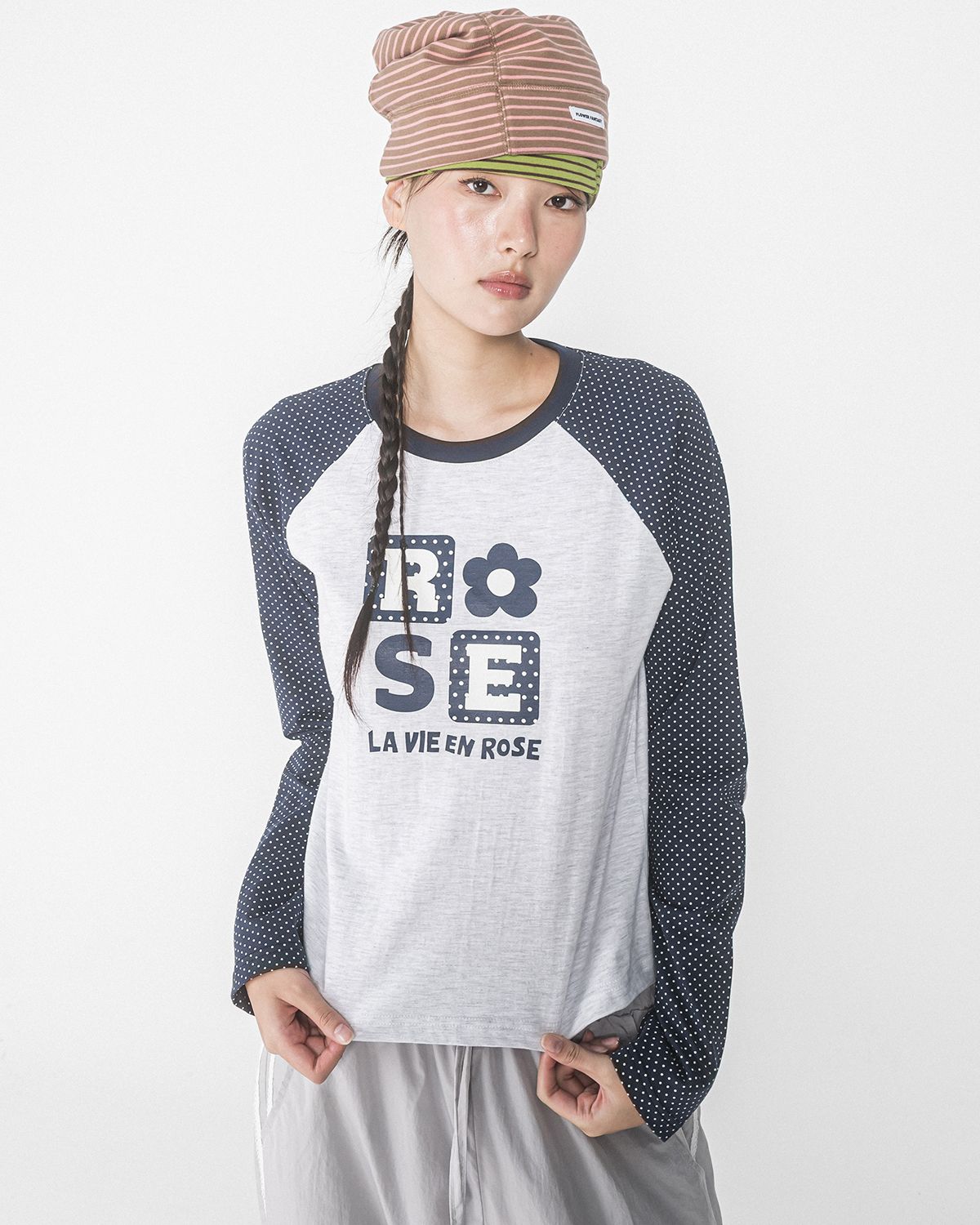 해비즘(HAVISM) DOT ROSE RAGLAN L/S TEE(NAVY)