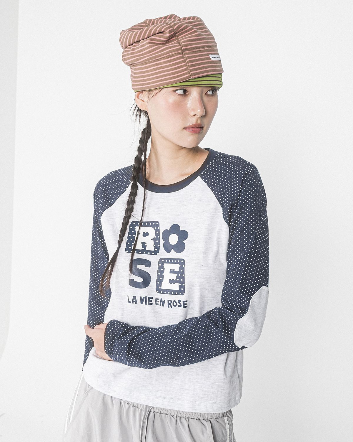 해비즘(HAVISM) DOT ROSE RAGLAN L/S TEE(NAVY)