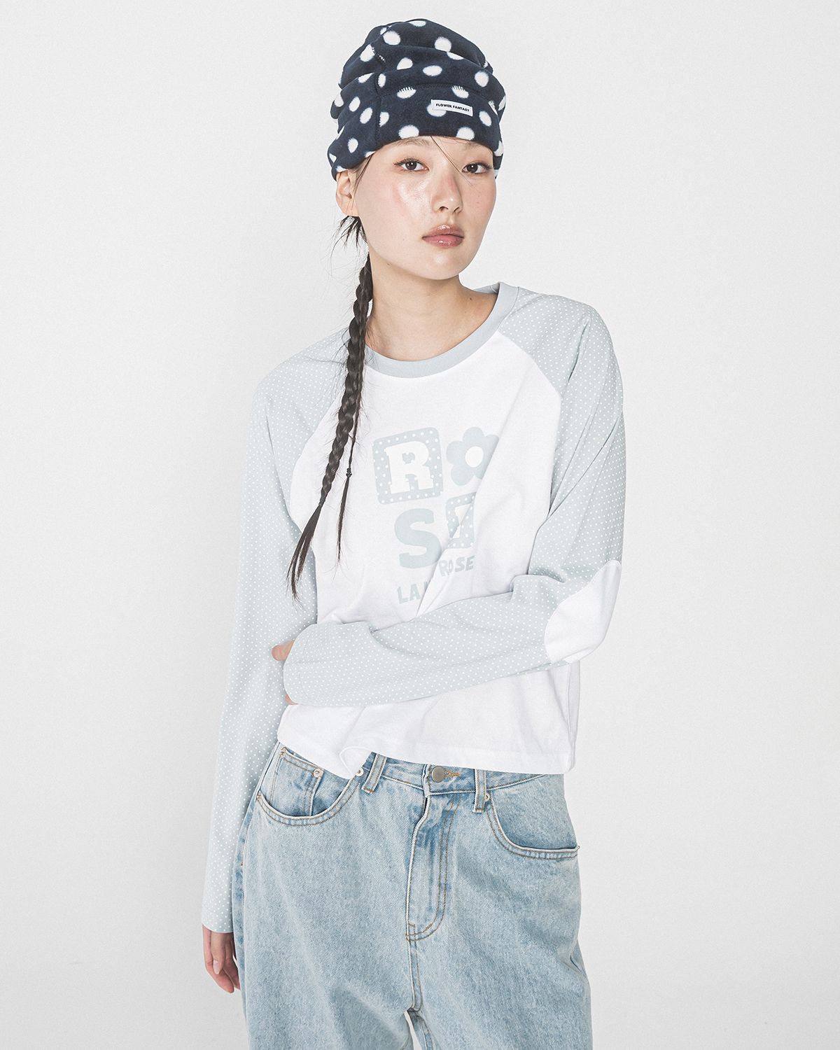 해비즘(HAVISM) DOT ROSE RAGLAN L/S TEE(SKY BLUE)