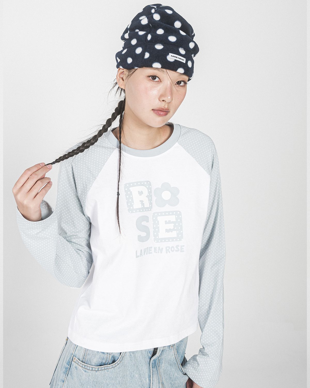 해비즘(HAVISM) DOT ROSE RAGLAN L/S TEE(SKY BLUE)