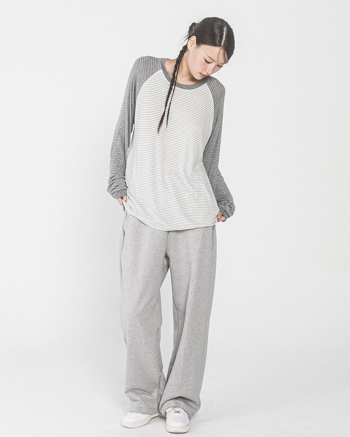 해비즘(HAVISM) TWO TONE STRIPE RAGLAN L/S TEE(GREY)