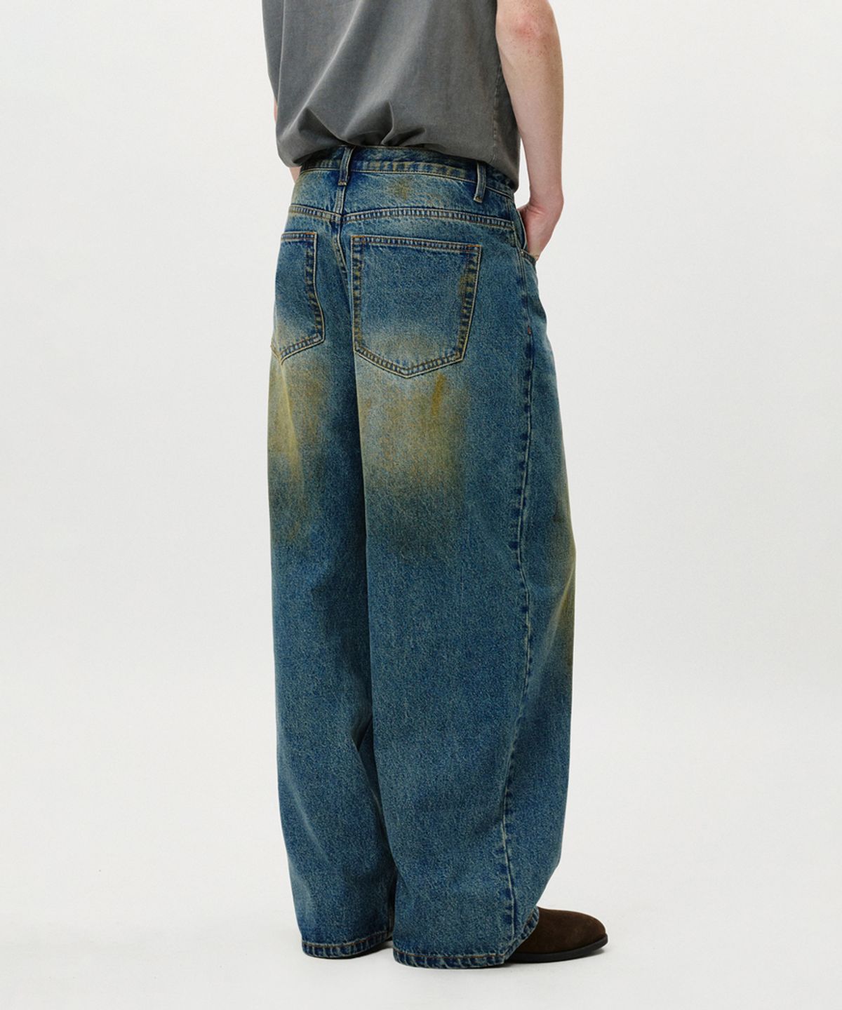 노페이머스(NOFAMOUS) Dirty Washed Wide Jeans (Blue)