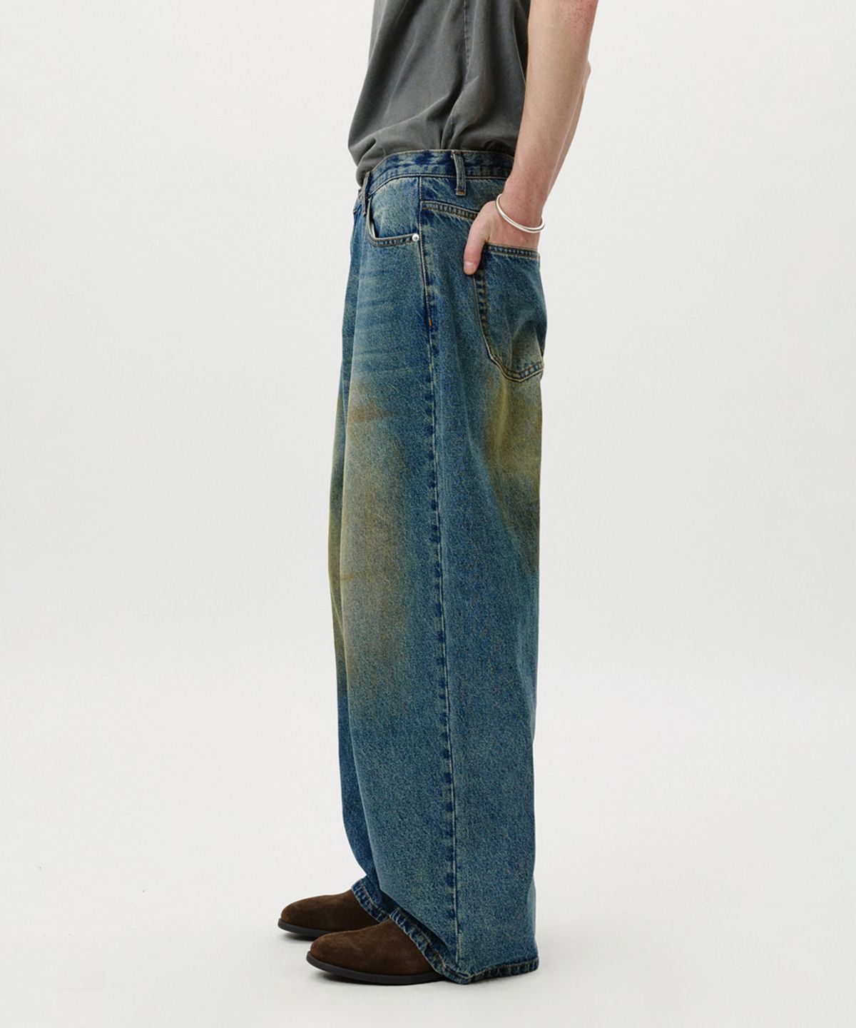 노페이머스(NOFAMOUS) Dirty Washed Wide Jeans (Blue)
