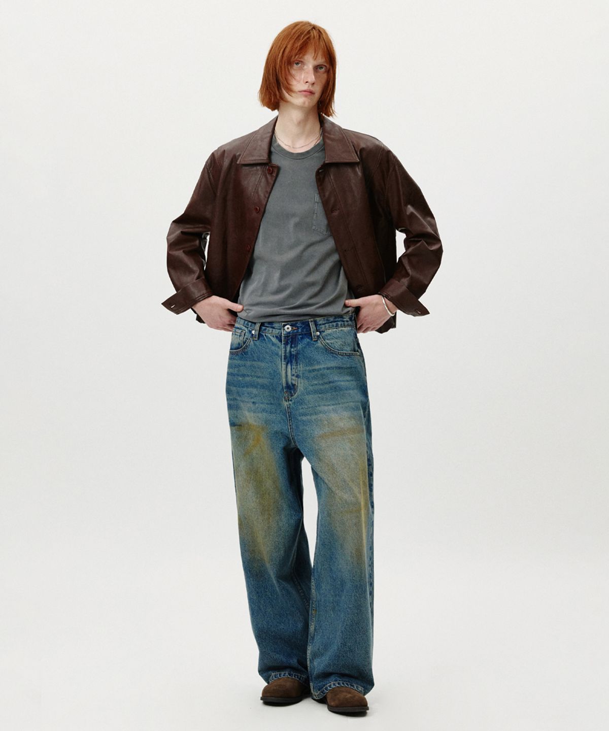 노페이머스(NOFAMOUS) Dirty Washed Wide Jeans (Blue)