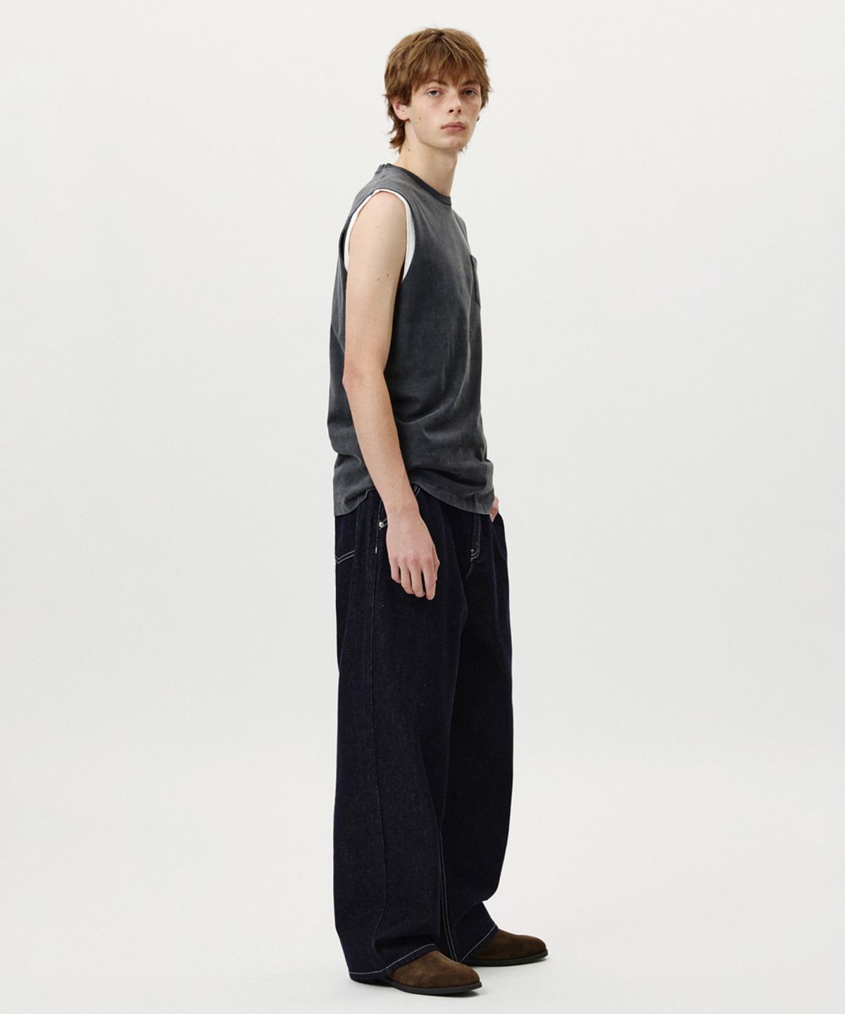 노페이머스(NOFAMOUS) Non-Fade Wide Balloon Jeans (Blue)