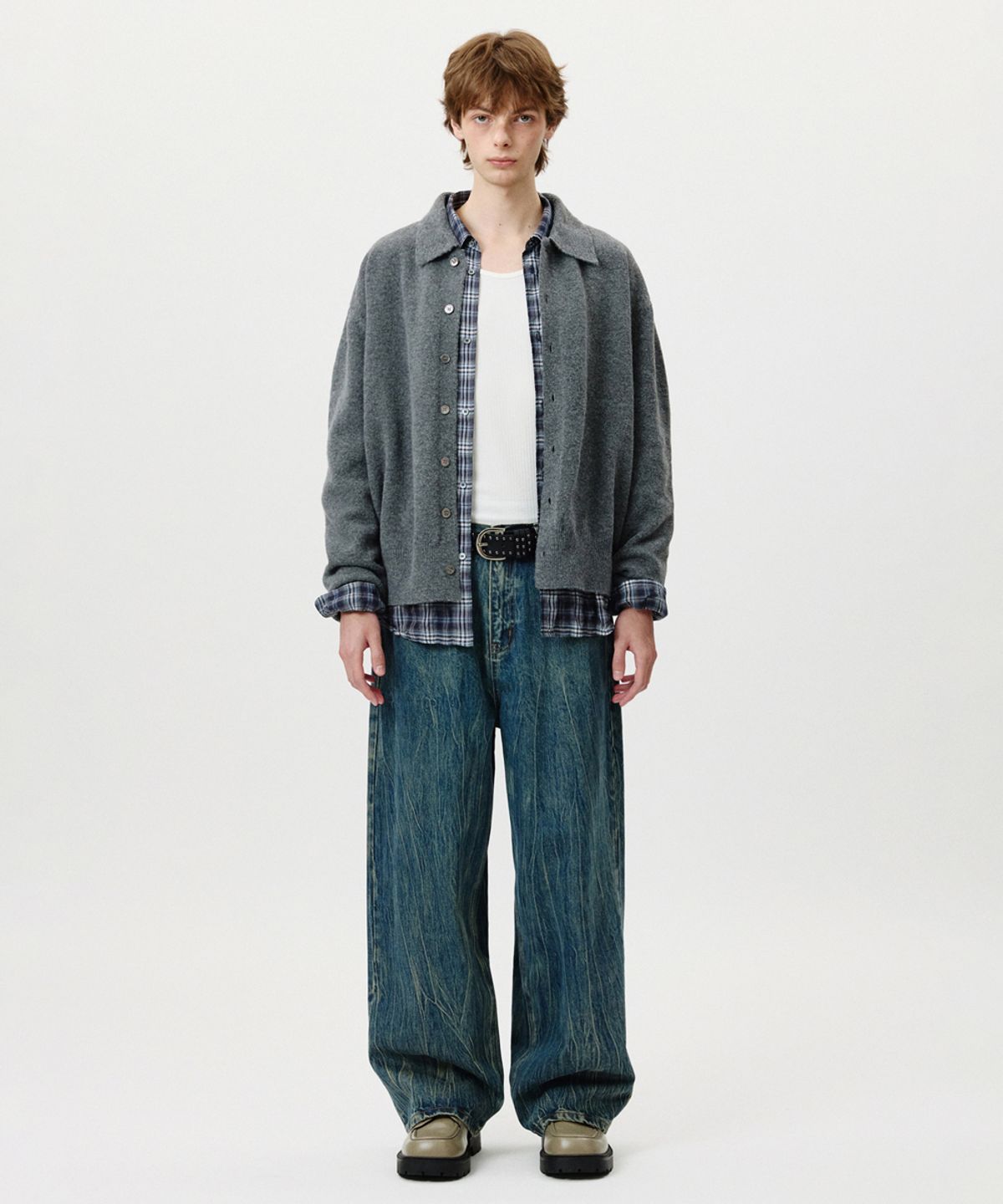 노페이머스(NOFAMOUS) Wrinkle Washing Wide Jeans (Blue)