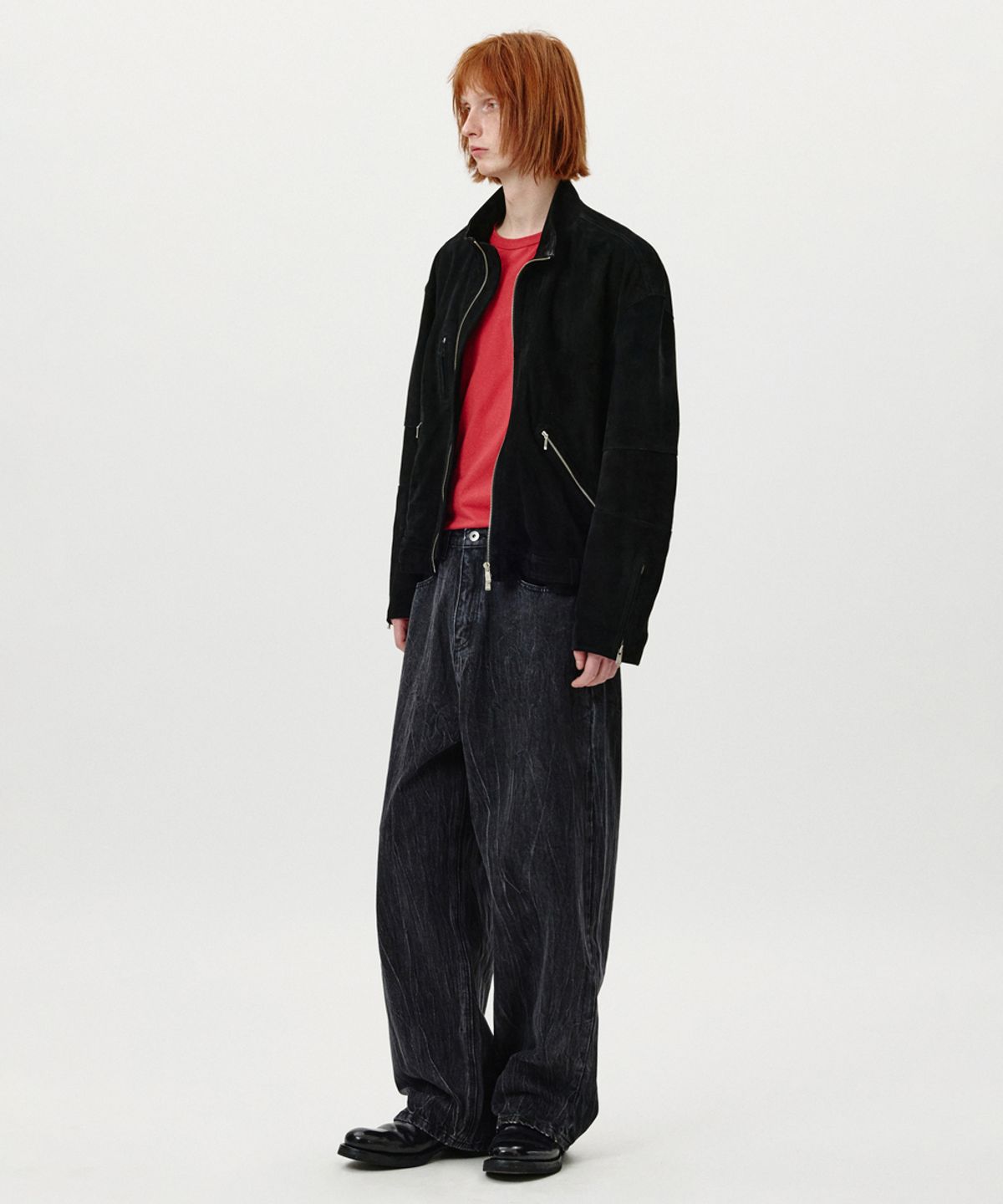 노페이머스(NOFAMOUS) Wrinkle Washing Wide Jeans (Black)