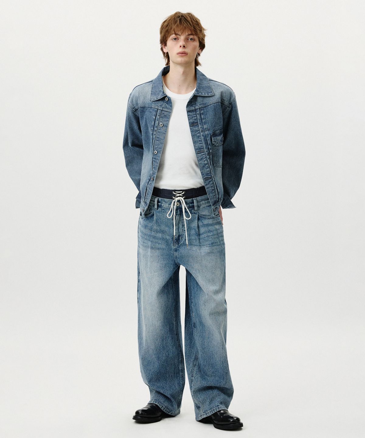 노페이머스(NOFAMOUS) Texture Washed Denim Jacket (Deep Blue)
