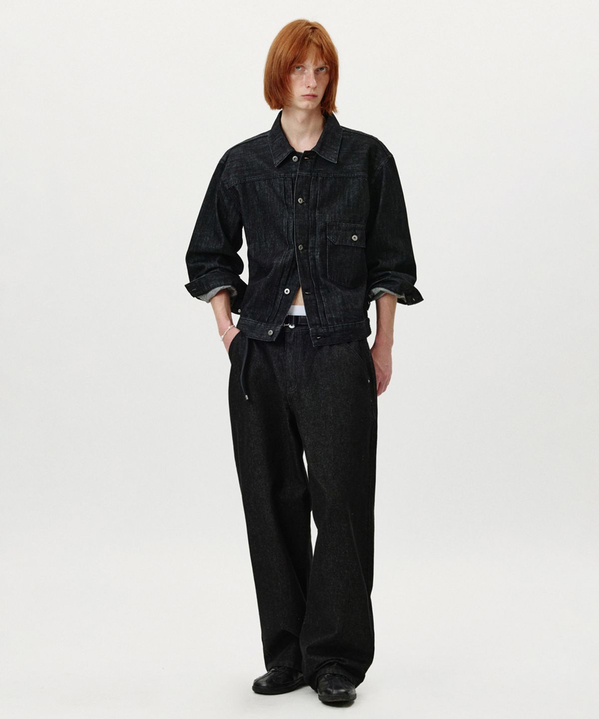 노페이머스(NOFAMOUS) Washed Pocket Denim Jacket (Black)
