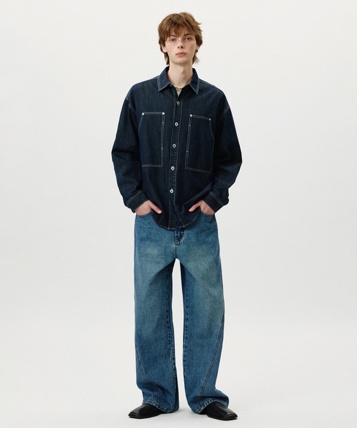 노페이머스(NOFAMOUS) Carpenter Pocket Denim Shirts (Blue)