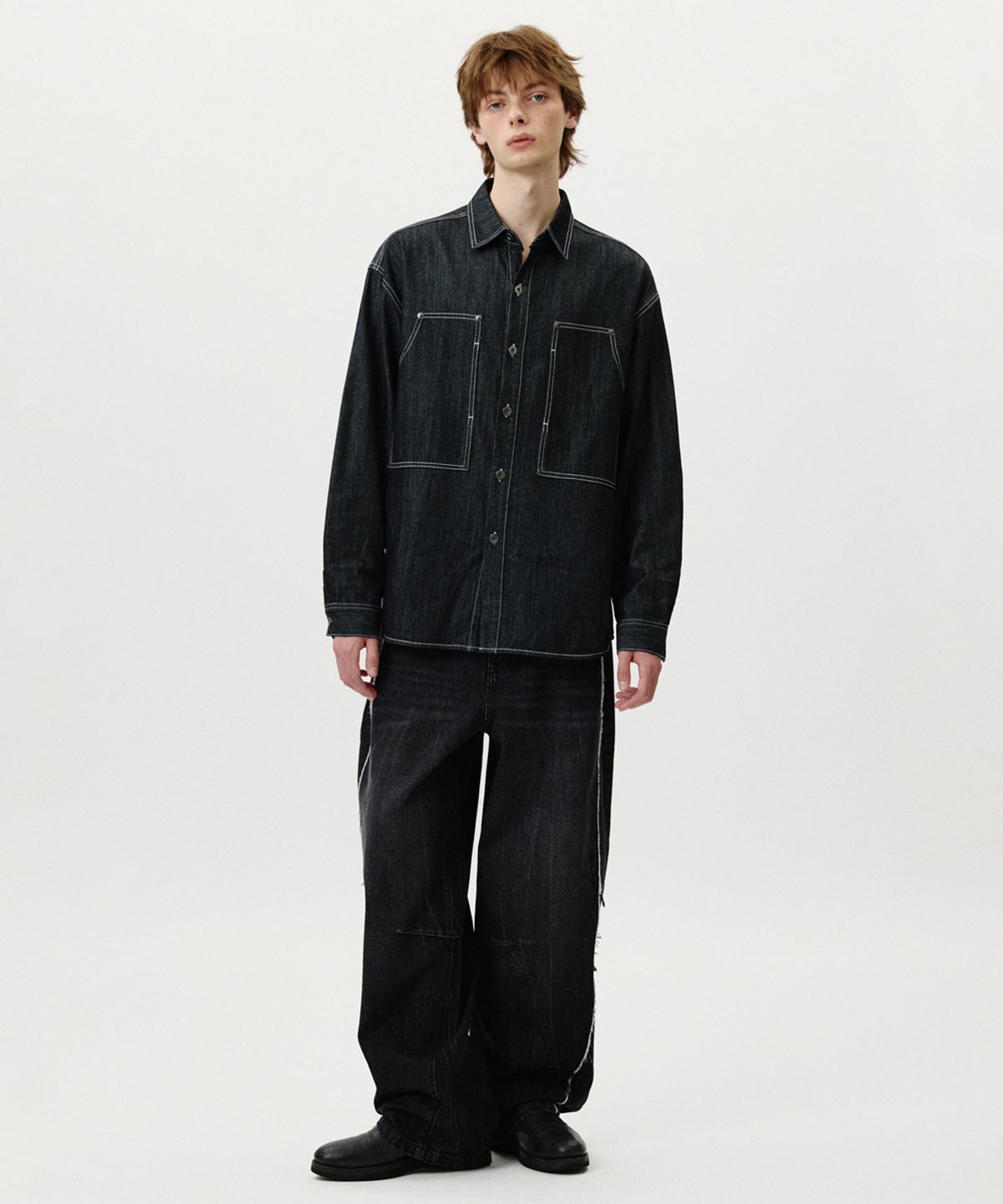 노페이머스(NOFAMOUS) Carpenter Pocket Denim Shirts (Black)