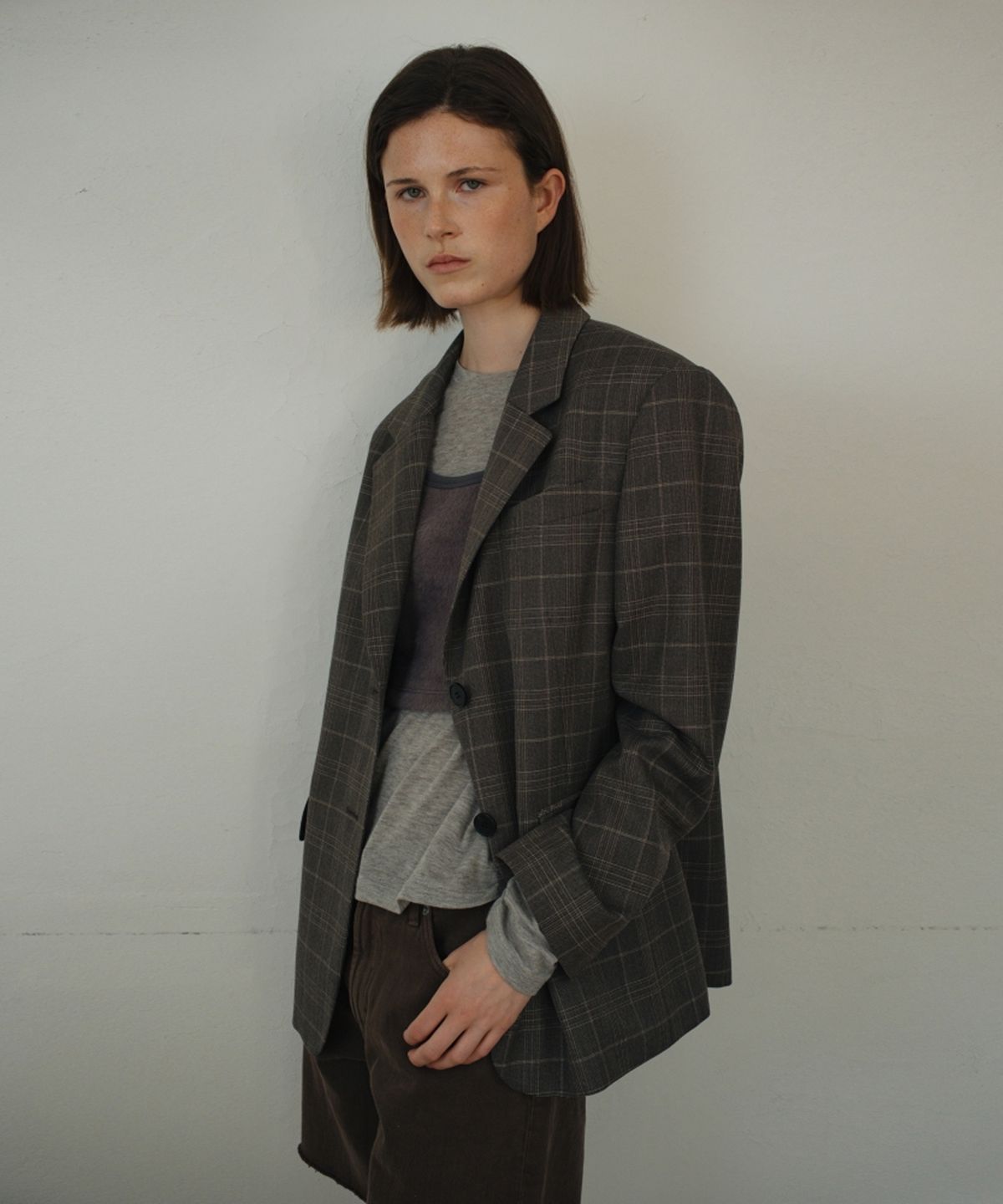 어나우트(UNNOUT) PREPPY CHECK WOOL JACKET GRAY