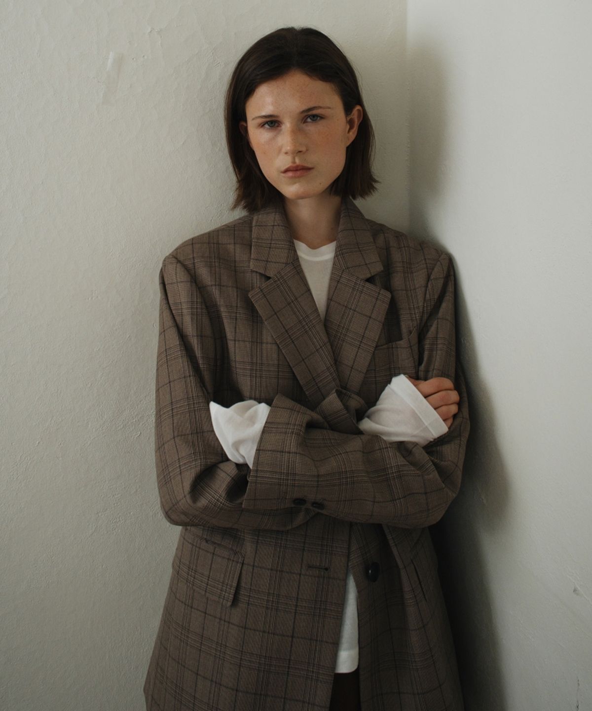 어나우트(UNNOUT) PREPPY CHECK WOOL JACKET BEIGE