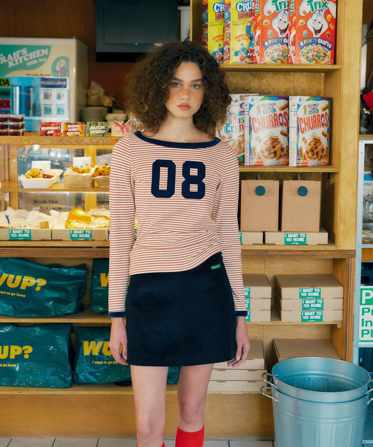 그린버터(GREENBUTTER) Corduroy Mini Skirt (Navy)