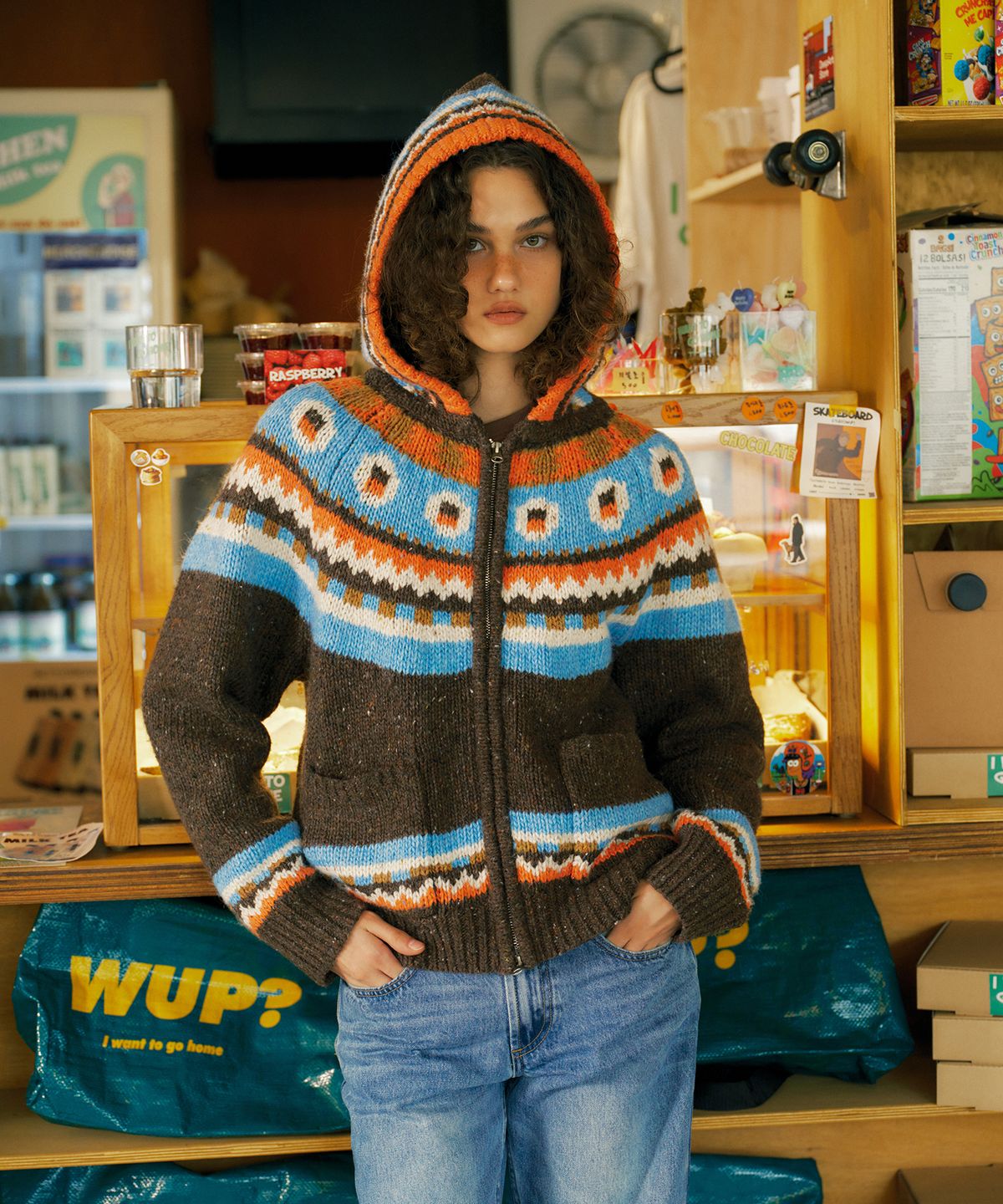 그린버터(GREENBUTTER) Kaya Neps Hood Cardigan (Brown)