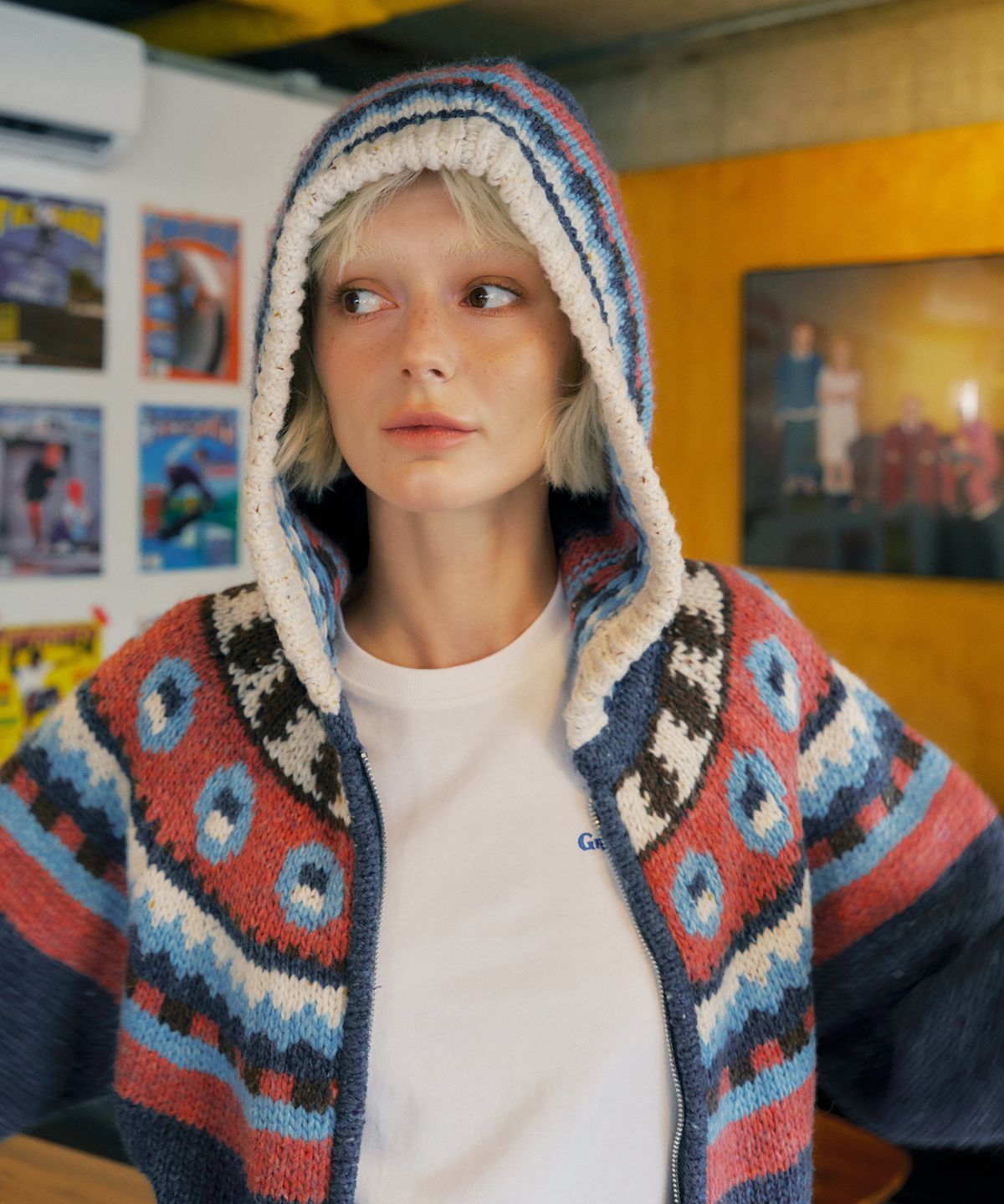 그린버터(GREENBUTTER) Kaya Neps Hood Cardigan (Navy)