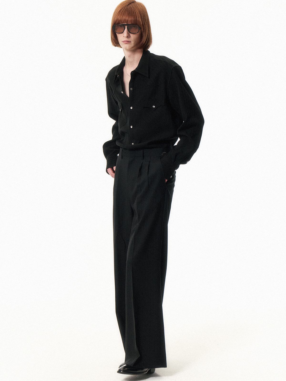 쿠르베(COURBE) Striped Wester Shirt (Black)