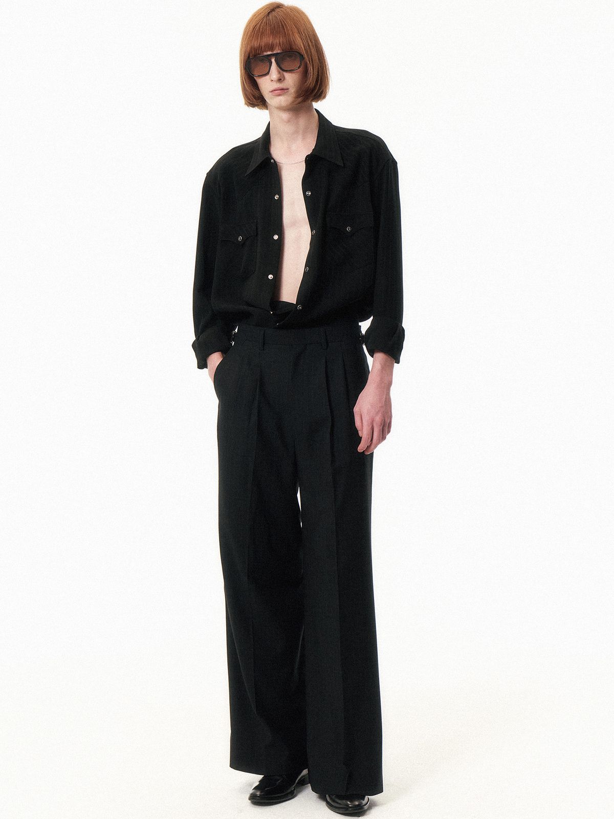 쿠르베(COURBE) Striped Wester Shirt (Black)