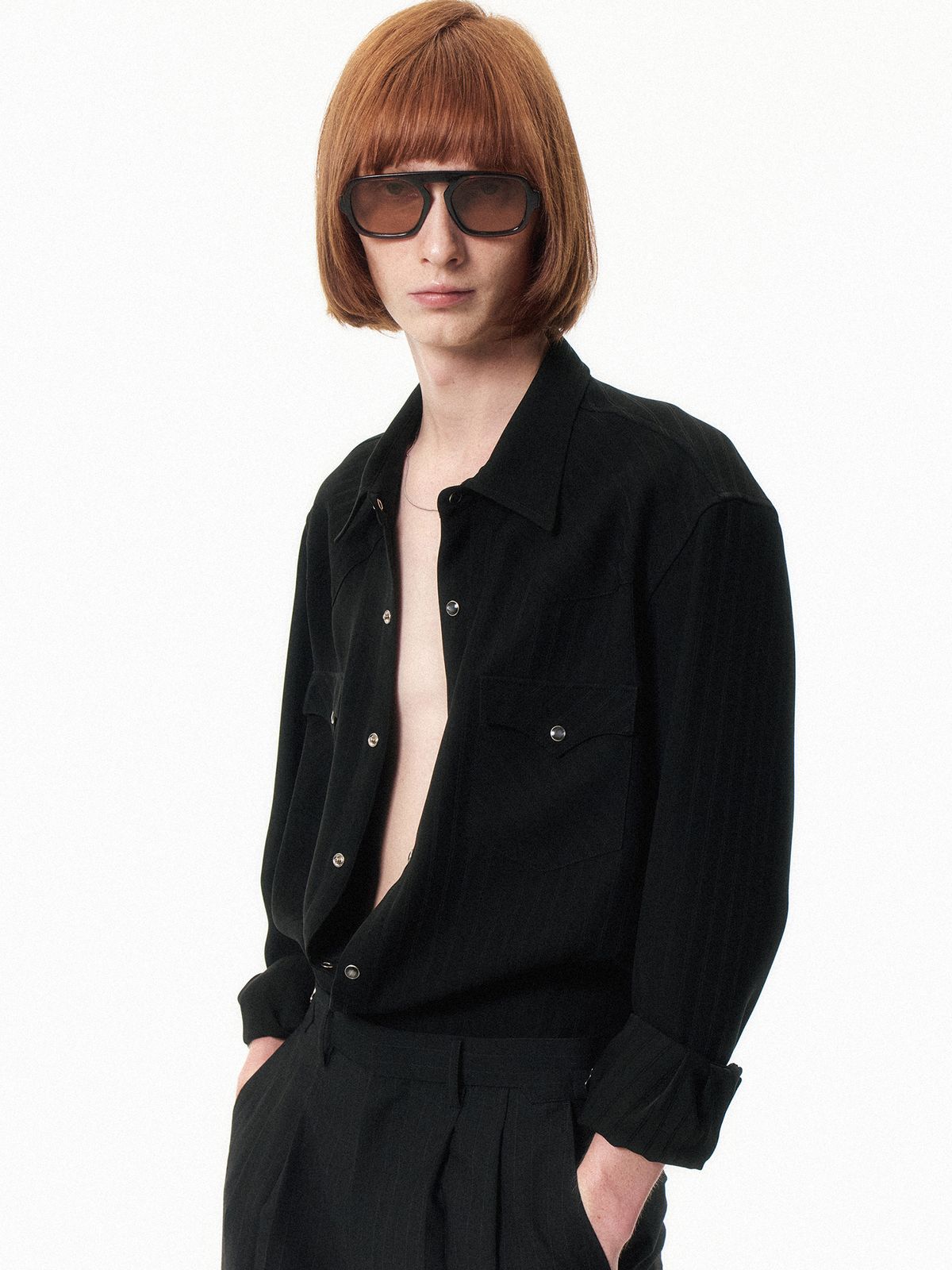 쿠르베(COURBE) Striped Wester Shirt (Black)