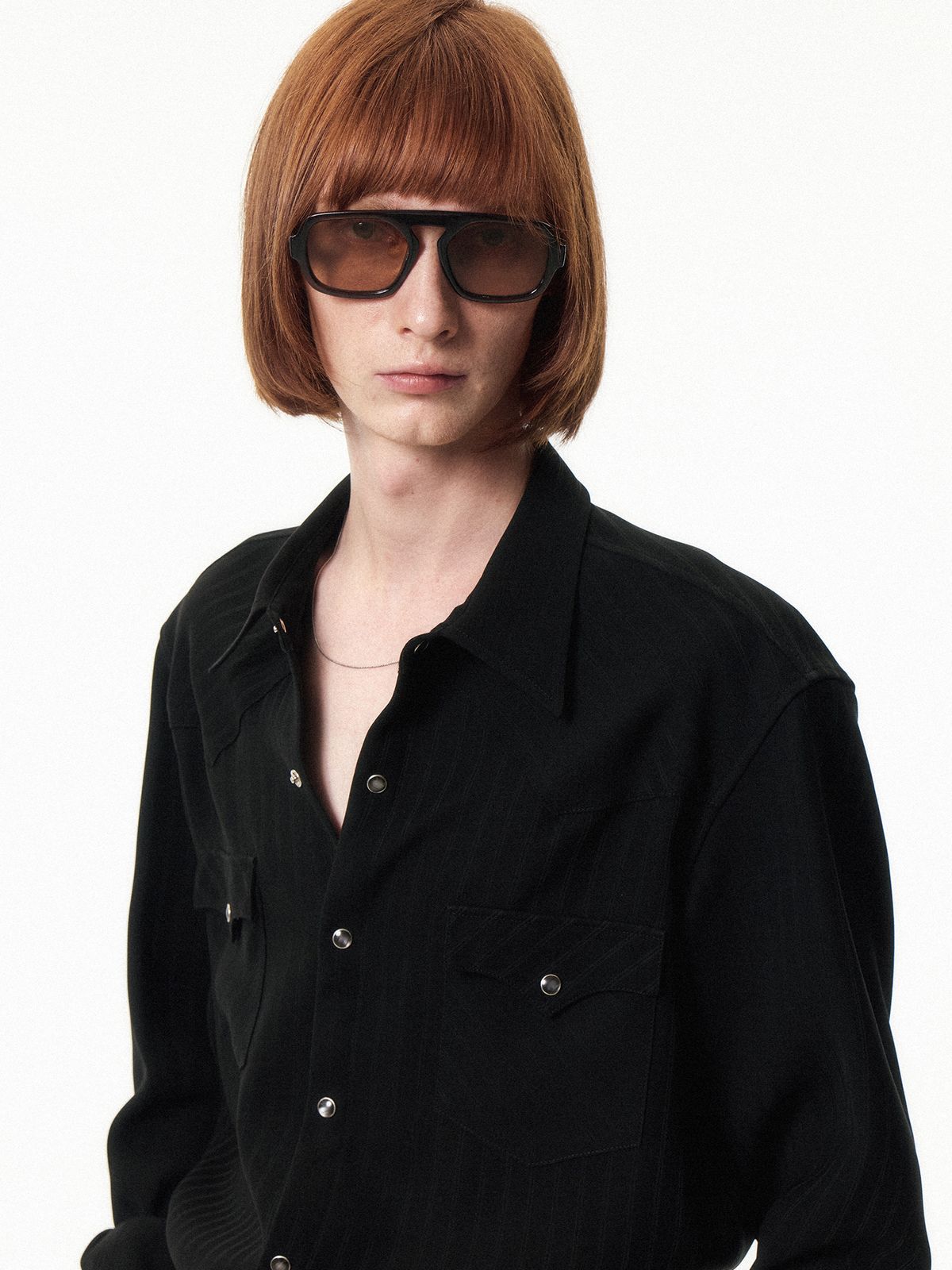 쿠르베(COURBE) Striped Wester Shirt (Black)