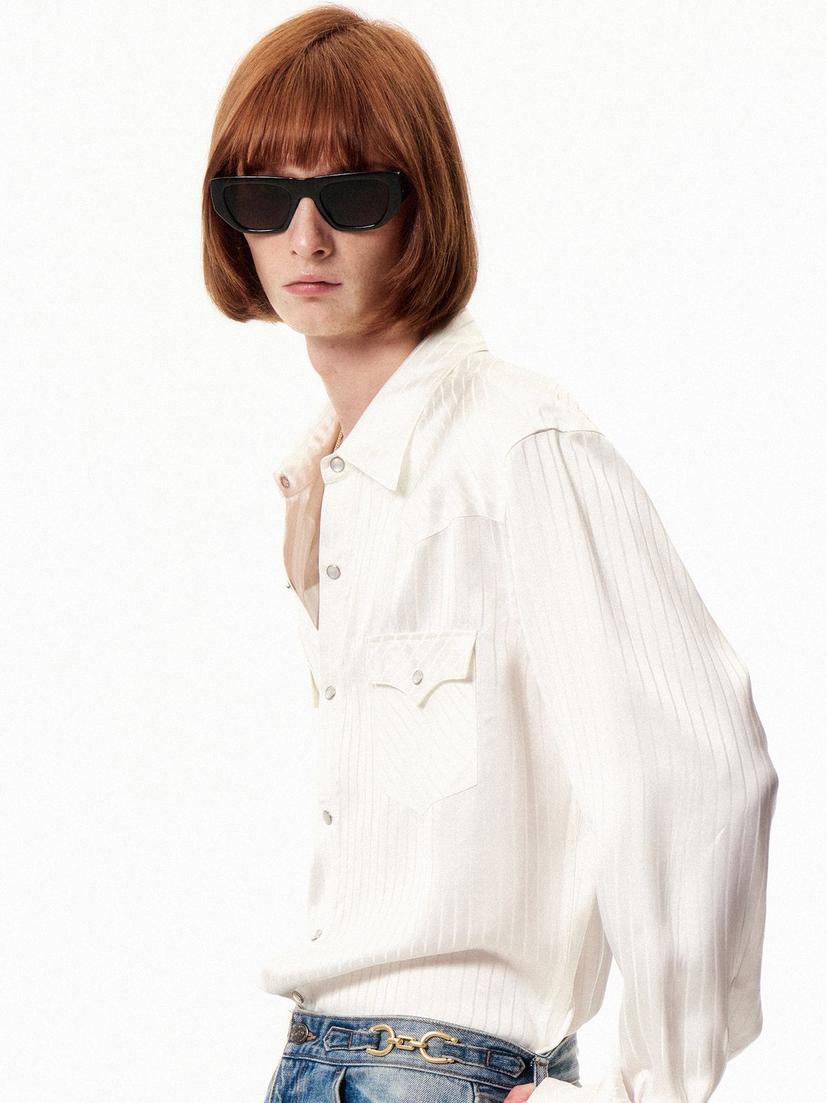 쿠르베(COURBE) Striped Wester Shirt (Whire)