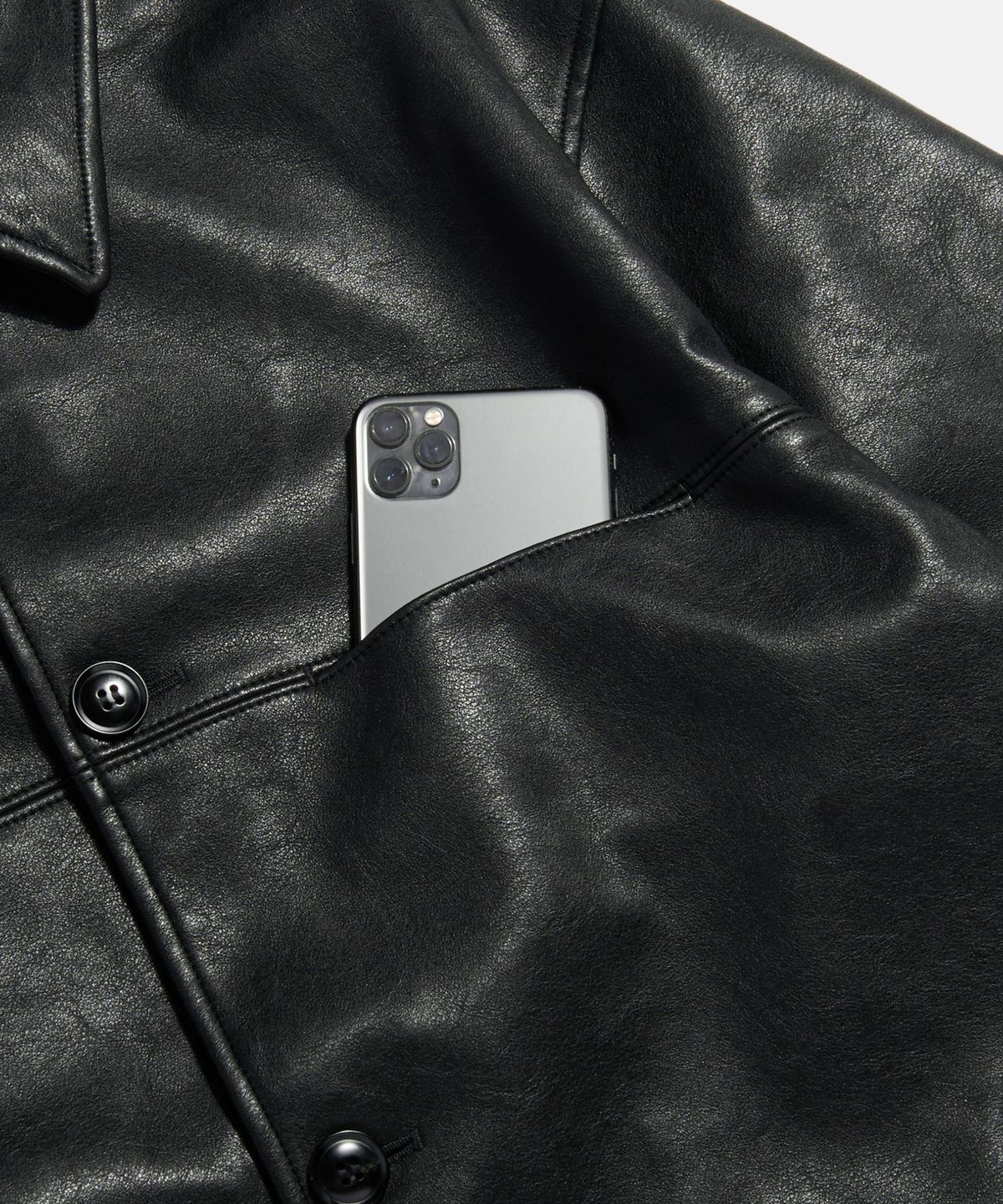 에스피오나지(ESPIONAGE) Car Coat (Faux Leather) Black