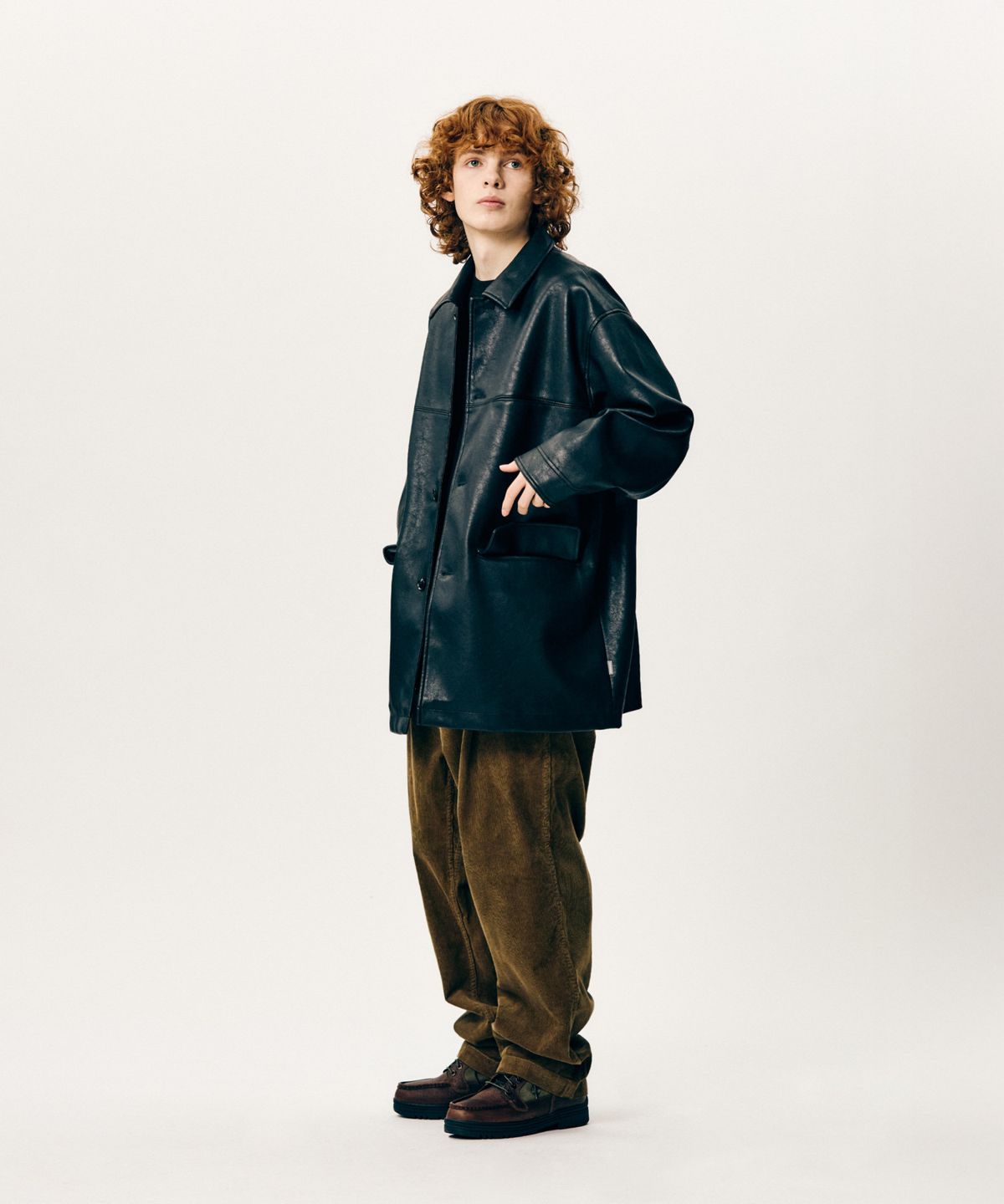 에스피오나지(ESPIONAGE) Car Coat (Faux Leather) Black