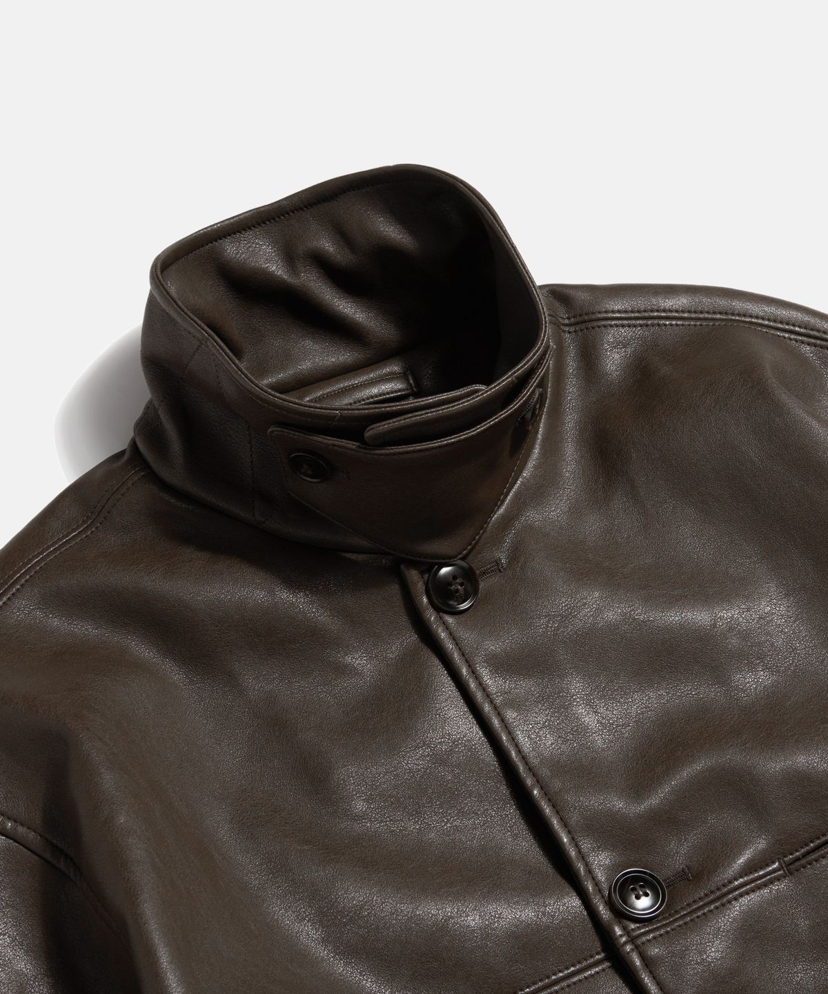 에스피오나지(ESPIONAGE) Car Coat (Faux Leather) Dark Brown