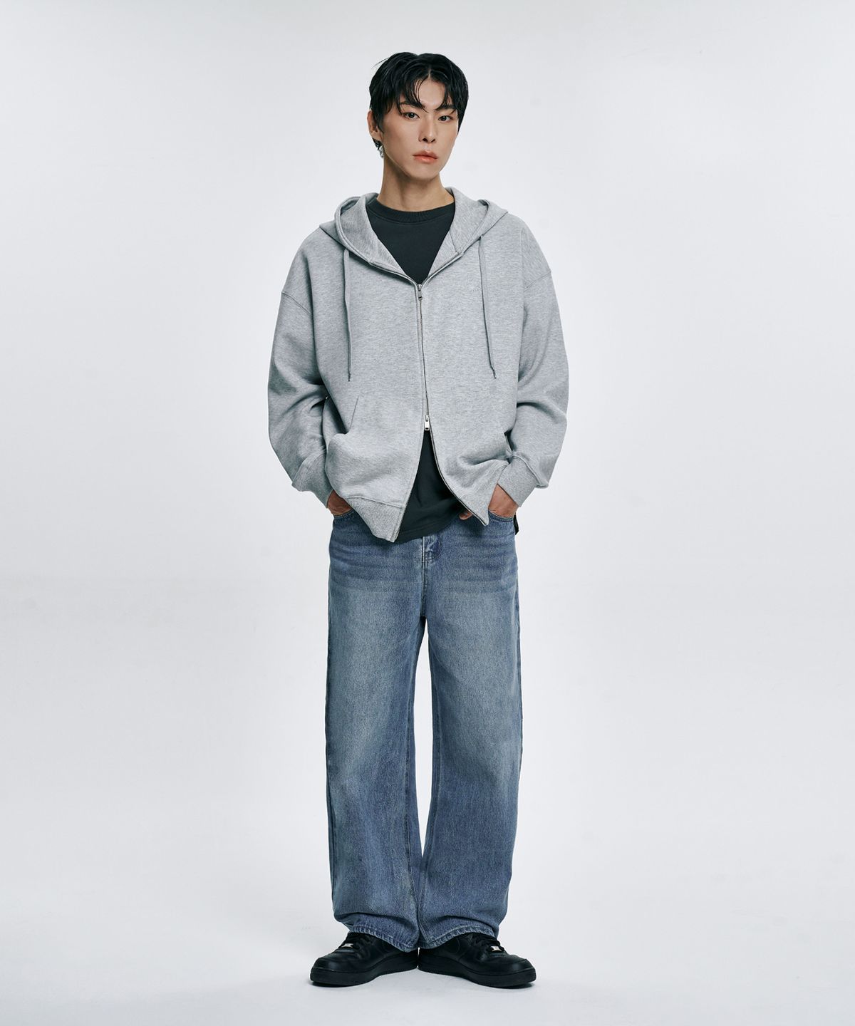 아테즈(ATEZ) 내추럴 워싱 세미 와이드 데님 팬츠 [연청]