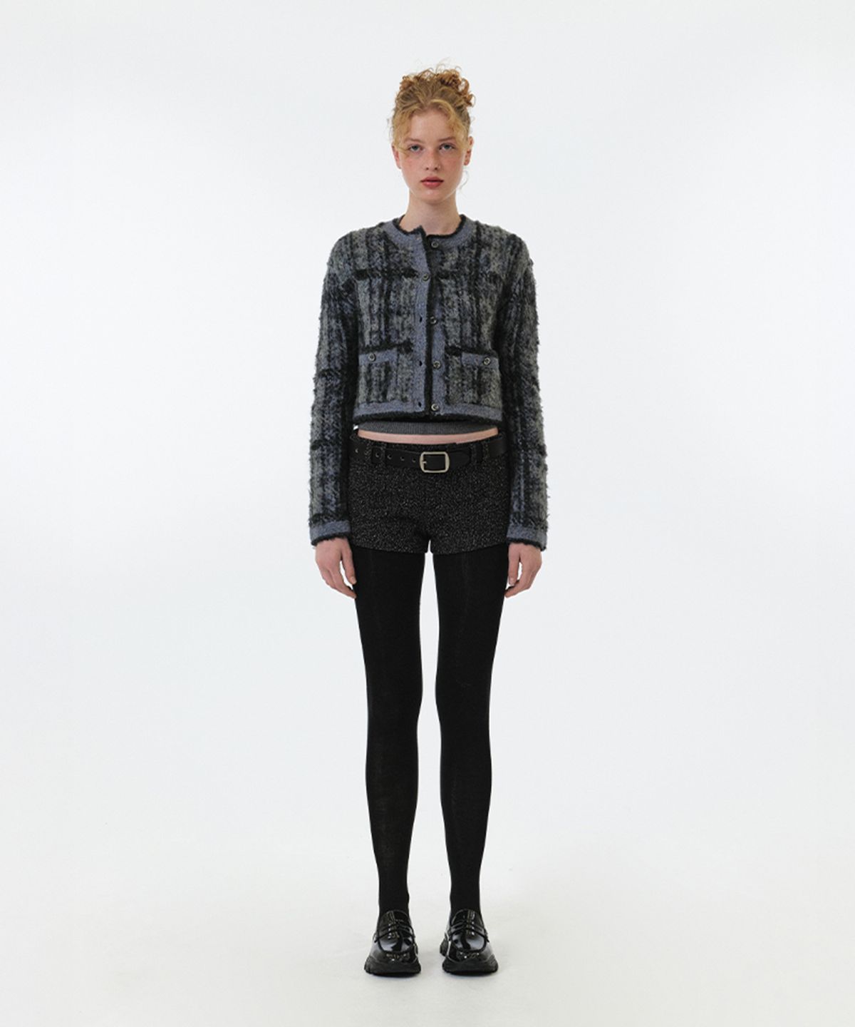 그로브(GROVE) EMILY CHECK CARDIGAN (GREY)