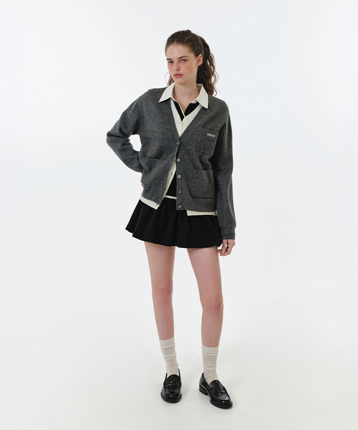 그로브(GROVE) ELI V-NECK DOUBLE CARDIGAN (GREY)