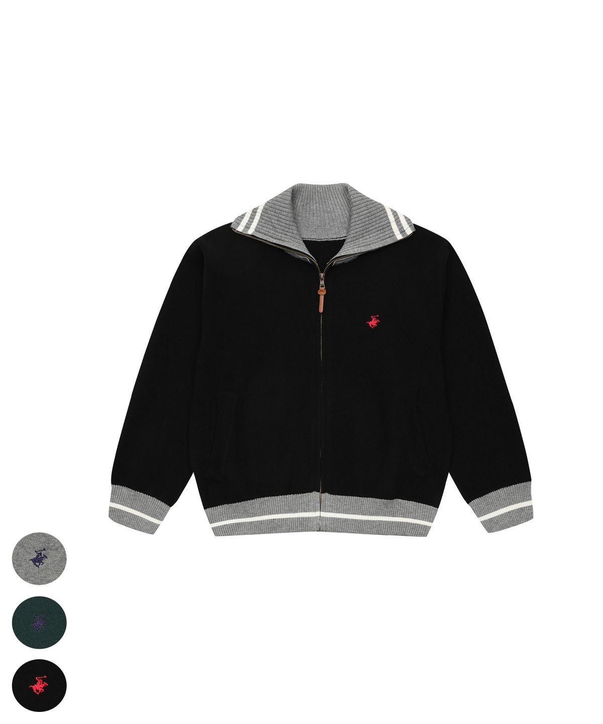 비버리힐스 폴로클럽(BHPOLOCLUB) 여성 배색 니트 카라 집업 3Color TK824