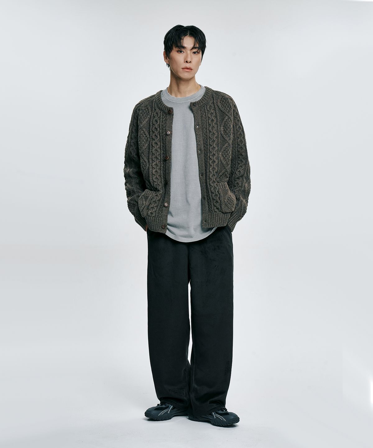 아테즈(ATEZ) 융털 코듀로이 와이드 밴딩 팬츠 [블랙]