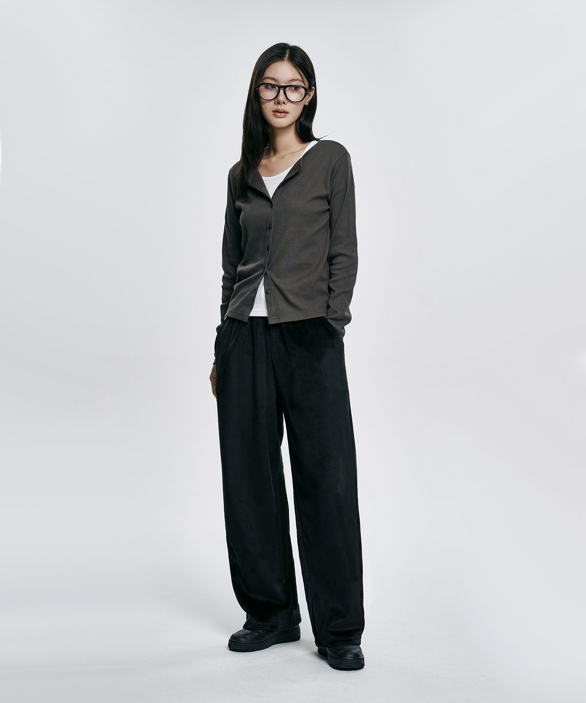 아테즈(ATEZ) 융털 코듀로이 와이드 밴딩 팬츠 [블랙]