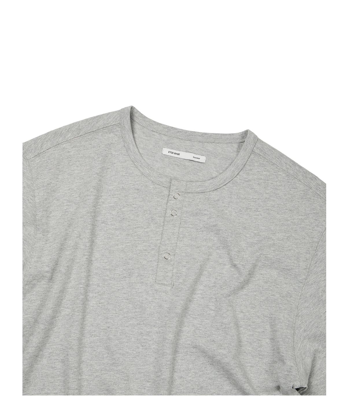 이티씨이(ETCE) (BASE) SNAP SLEEVE HENLEY NECK TEE (MELANGE GRAY)