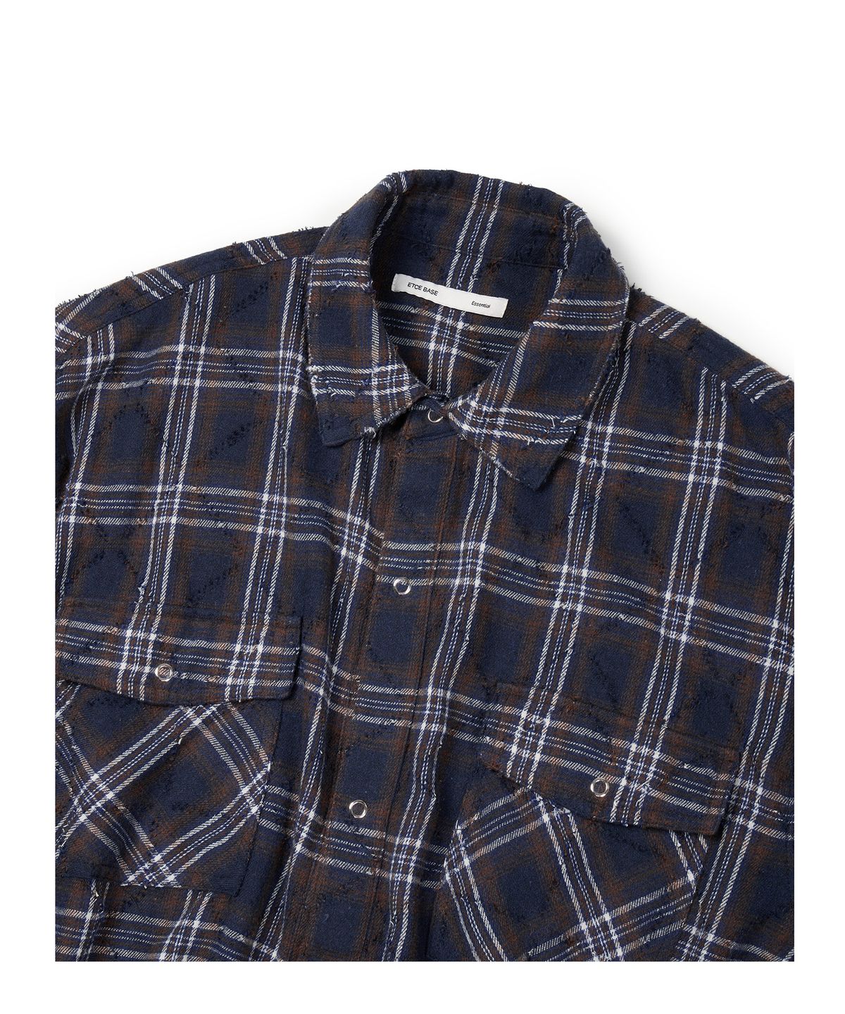 이티씨이(ETCE) (BASE) DESTROYED CHECK SHIRTS (NAVY)