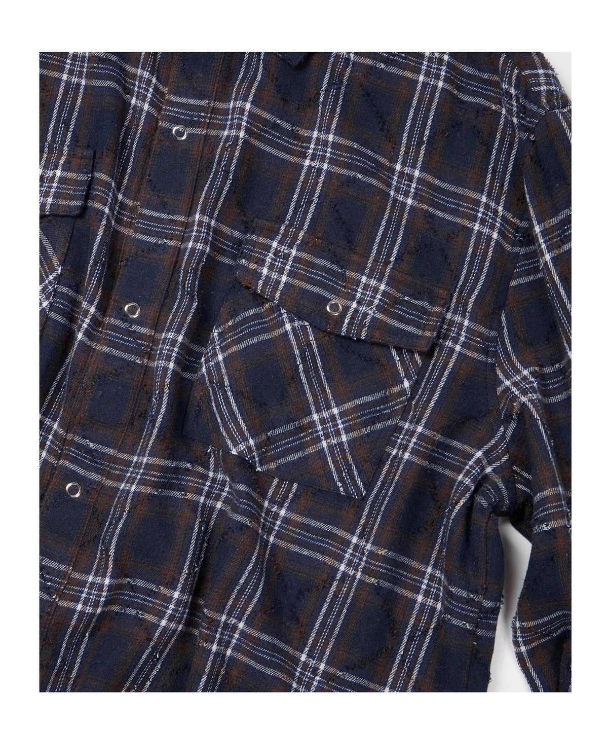 이티씨이(ETCE) (BASE) DESTROYED CHECK SHIRTS (NAVY)