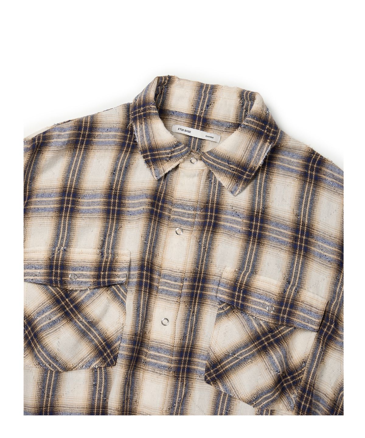 이티씨이(ETCE) (BASE) DESTROYED CHECK SHIRTS (IVORY)
