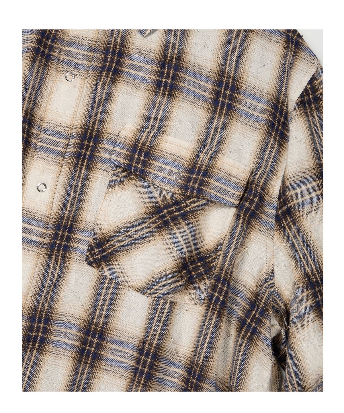 이티씨이(ETCE) (BASE) DESTROYED CHECK SHIRTS (IVORY)