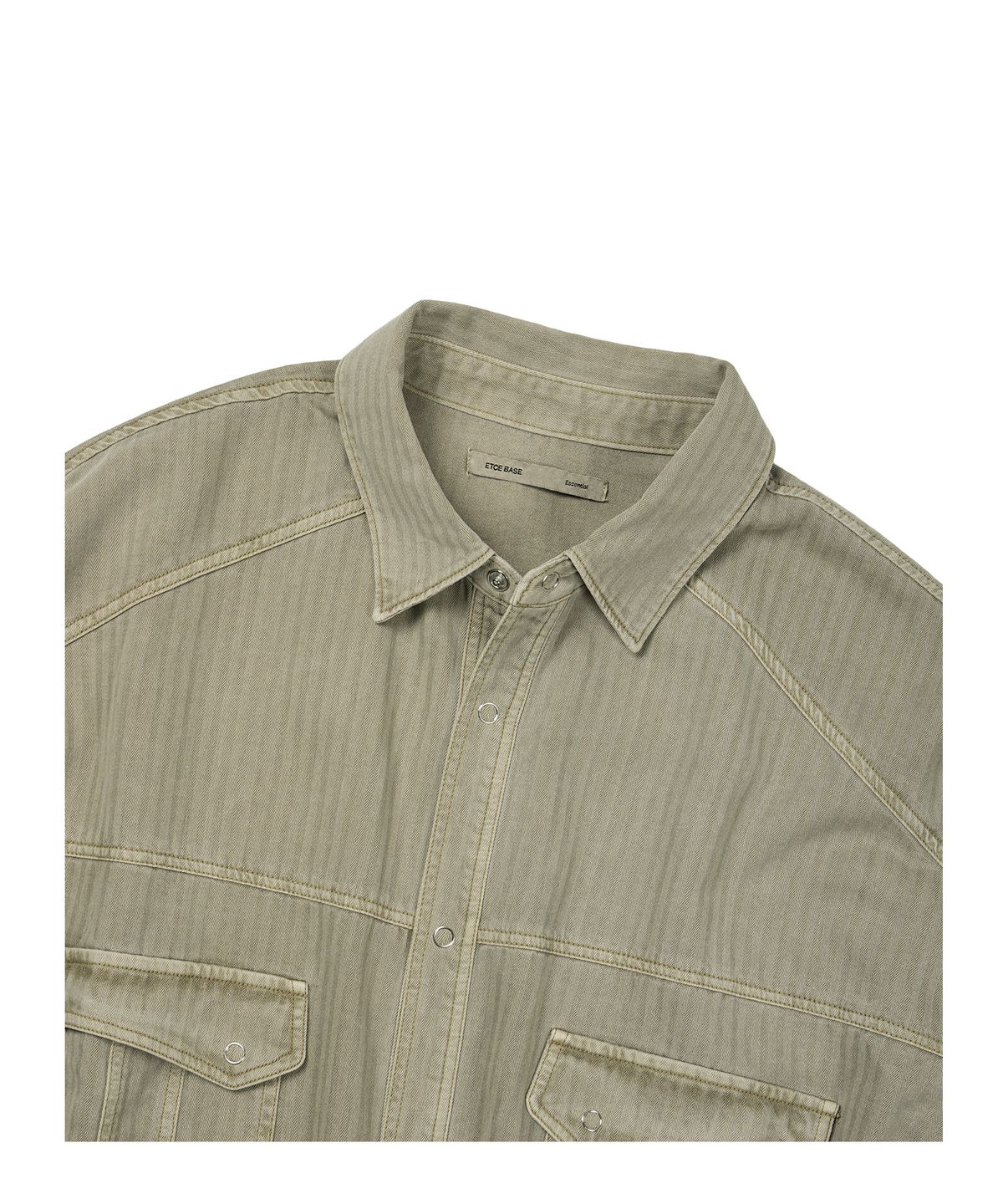 이티씨이(ETCE) (BASE) HERRINGBONE WASHED POCKET SHIRT (BEIGE)