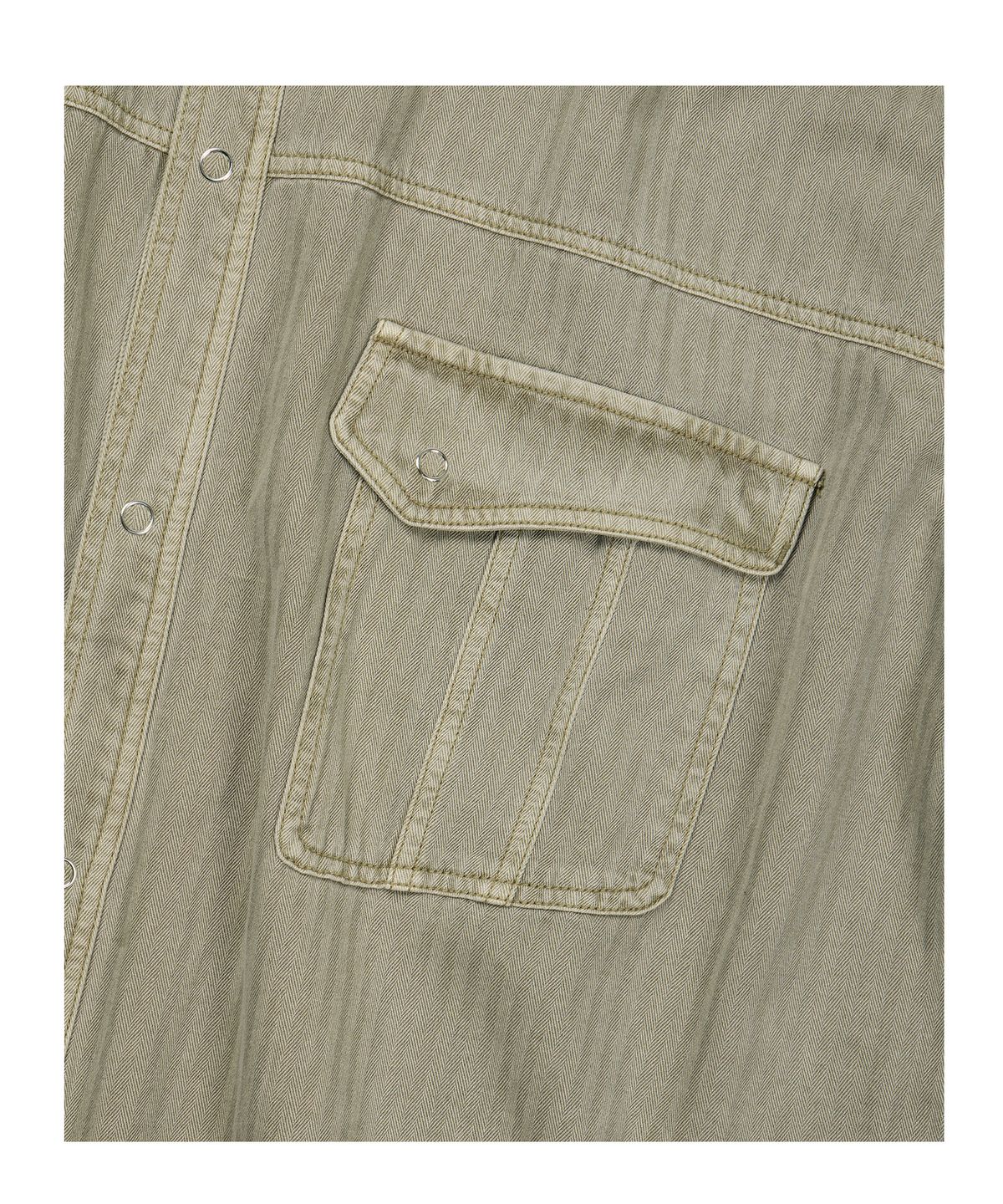 이티씨이(ETCE) (BASE) HERRINGBONE WASHED POCKET SHIRT (BEIGE)