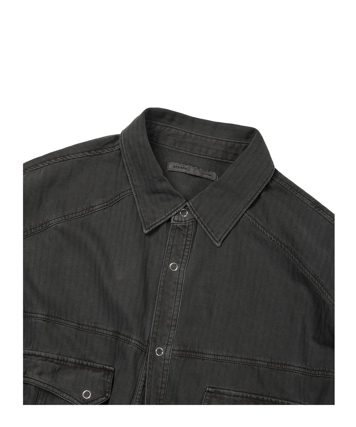 이티씨이(ETCE) (BASE) HERRINGBONE WASHED POCKET SHIRT (BLACK)