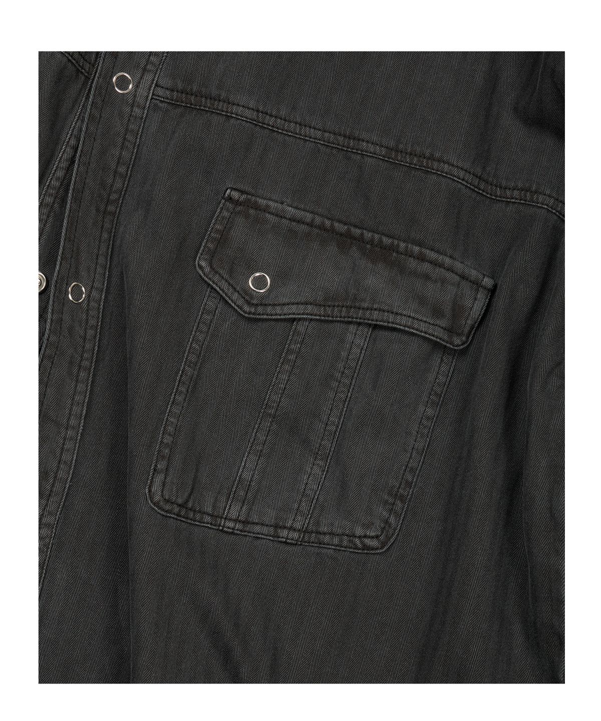 이티씨이(ETCE) (BASE) HERRINGBONE WASHED POCKET SHIRT (BLACK)