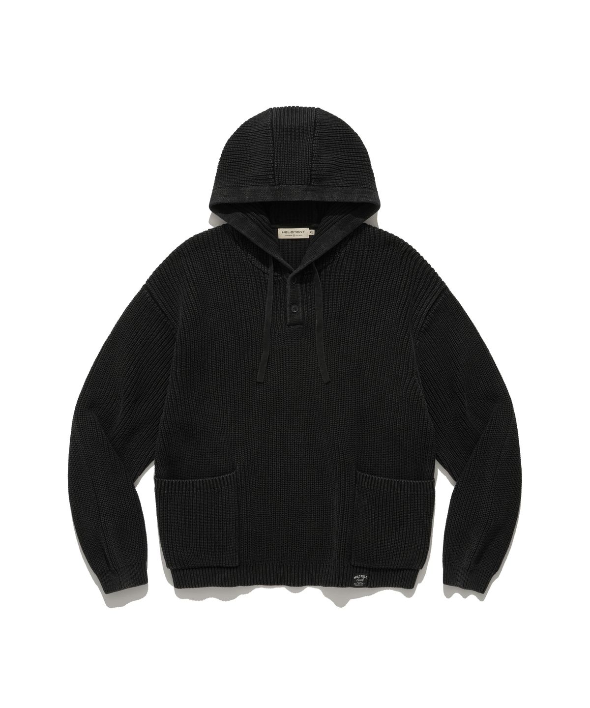 힐리먼트(HELEMENT) WEST 피그먼트 후드 니트 (BLACK)