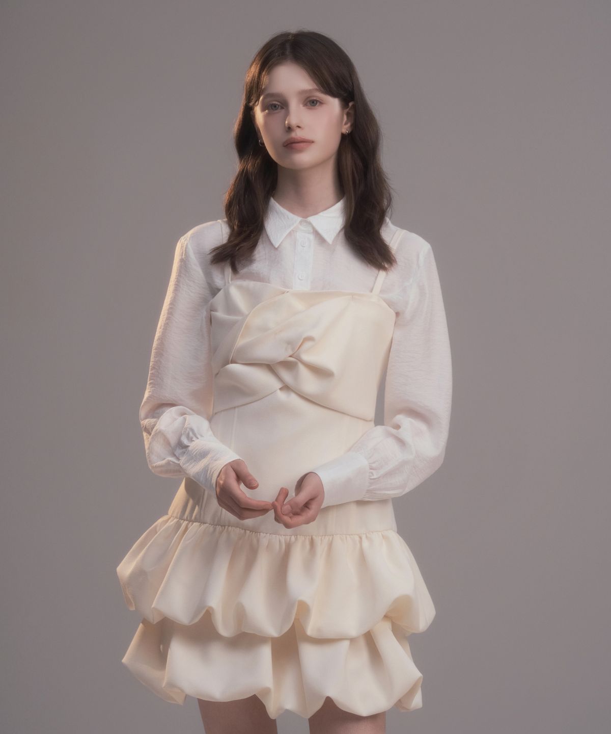 마우솔레움(MAU SOLEUM) Lena Draped Dress - Cream