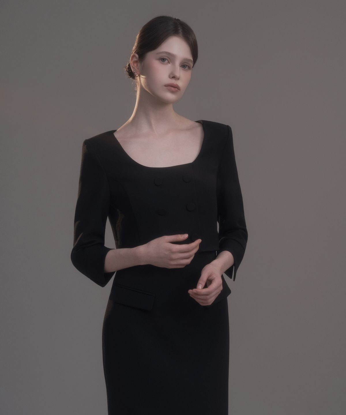 마우솔레움(MAU SOLEUM) Celina Button Long Dress - Black