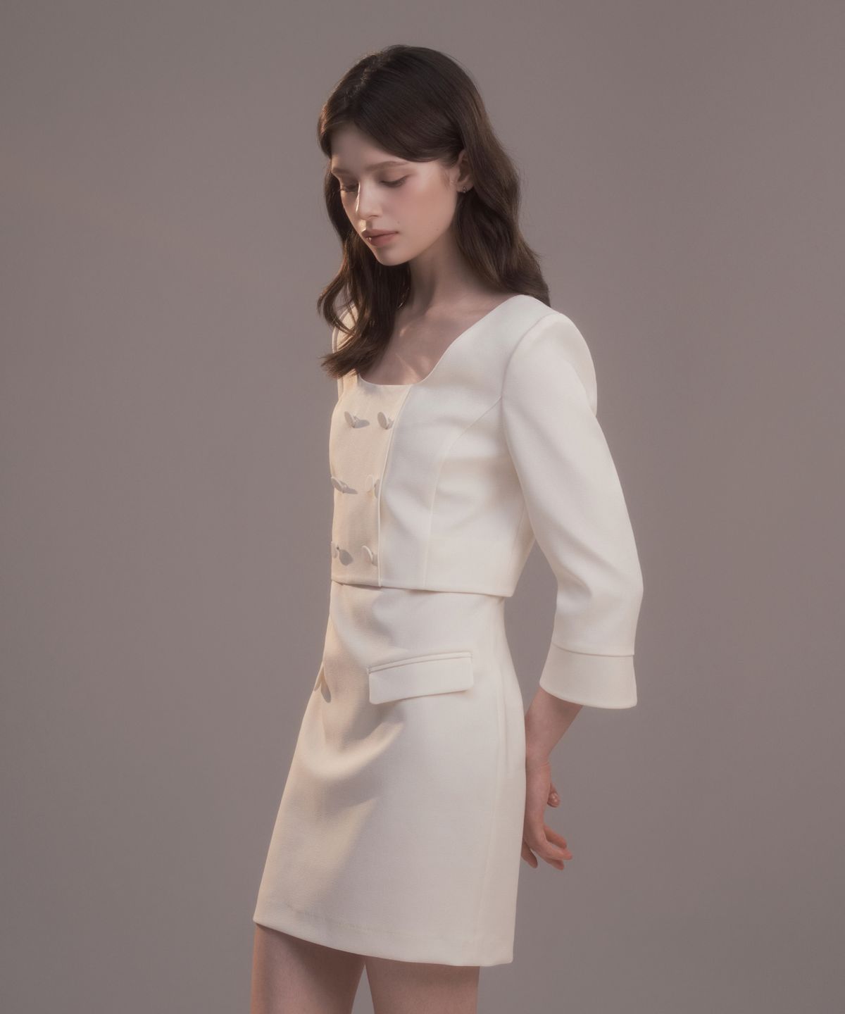 마우솔레움(MAU SOLEUM) Celina Button Dress - Cream