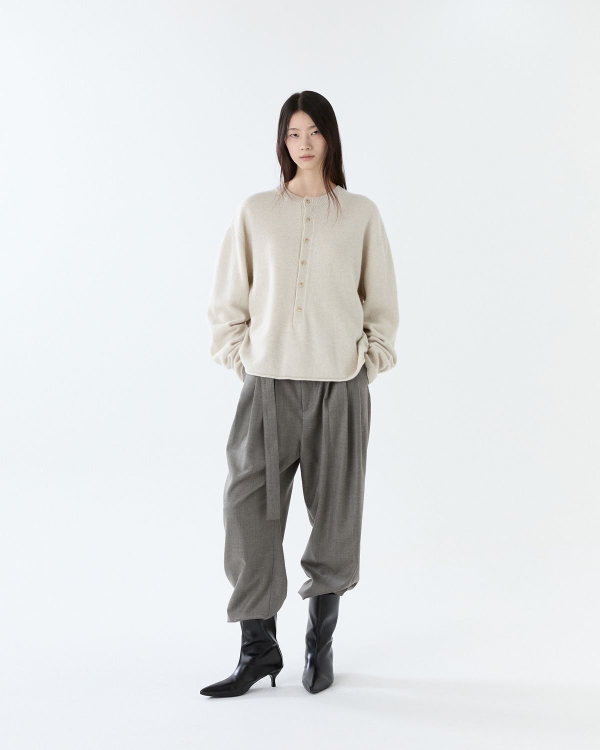 디앤드퀘스천(THEENDQUESTION) Wool belt tuck pants / BROWN